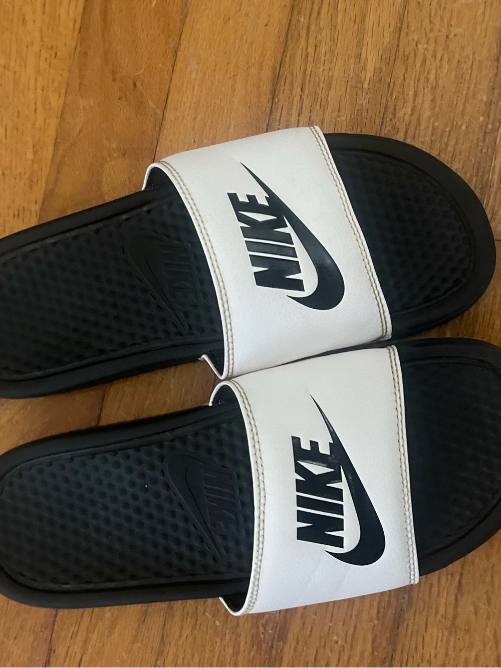 Nike Kids Black and White Slide Sandals with Logo Strap